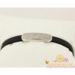 Серебряный браслет каучуковый с камнями бс1047с